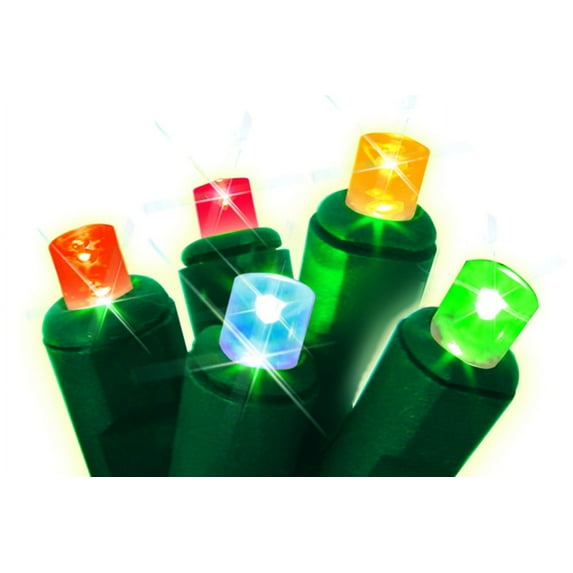 Always Lite Commercial Grade LED Wide Angle Twinkle Christmas Lights - Multicolor - 17' Green Wire - 50ct