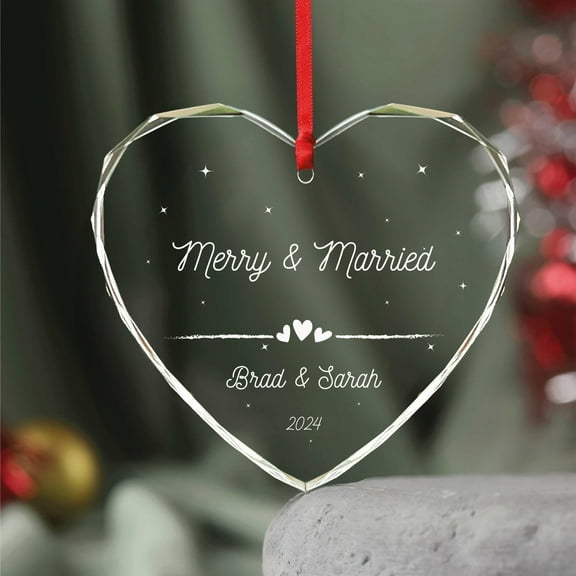 Merry and Married Personalized Christmas Married Heart Shaped Ornament