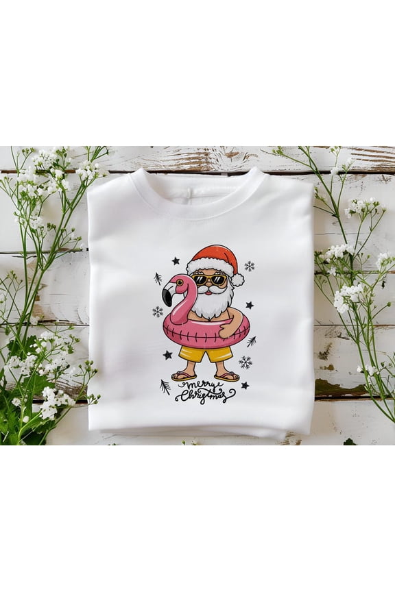 Merry christmas santa flamingo T-shirt, Summer santa holiday Shirt, beach christmas santa Shirt, tropical santa claus TH240611