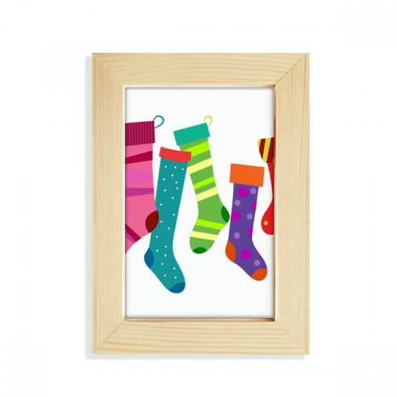 Merry mas Colorful Stockings Illustration Desktop Display Photo Frame Picture Art Painting 5x7 inch