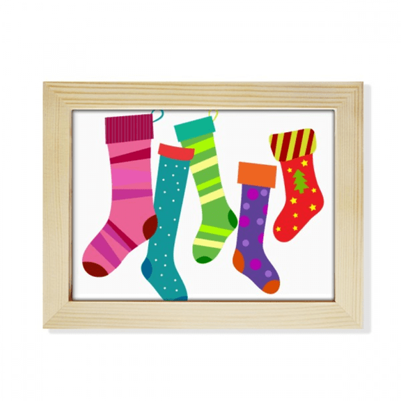Merry mas Colorful Stockings Illustration Desktop Photo Frame Picture Art Decoration Painting 6x8 inch