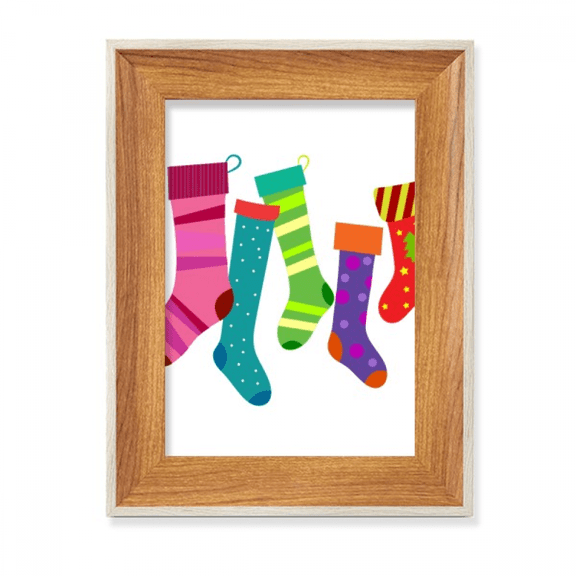 Merry mas Colorful Stockings Illustration Desktop Wooden Photo Frame Display Picture Art Painting Multiple Sets