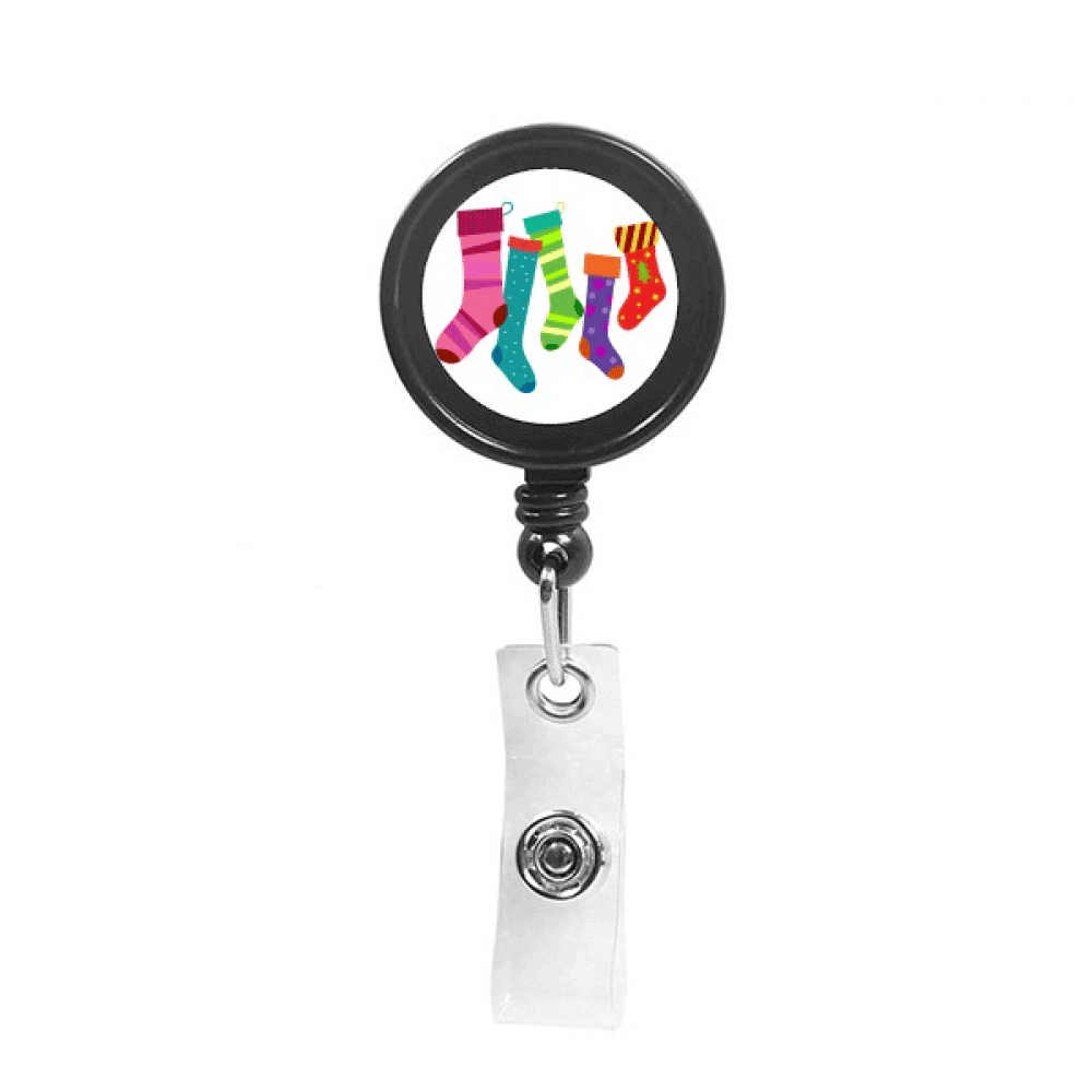 Merry mas Colorful Stockings Illustration Retractable Keychain Badge Holder ID Badge