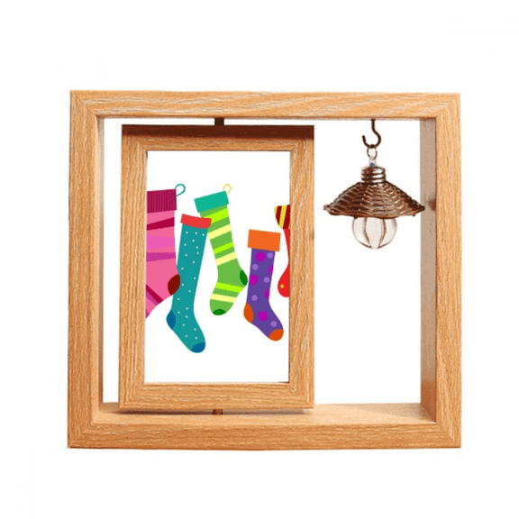 Merry mas Colorful Stockings Illustration Wooden Rotating Picture Photo Frame 4x6