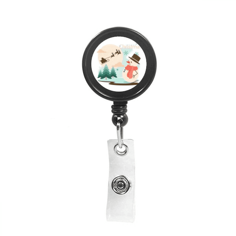 Merry mas Snowman Tree Pattern Retractable Keychain Badge Holder ID Badge