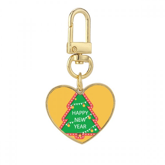 Merry mas Tree Cartoon Portrait Gold Heart Keychain Metal Keyring Holder