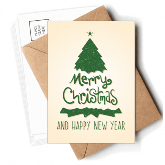 Merry mas Tree Green Illustration Postcards Envelopes Blank Note Cards Mailing