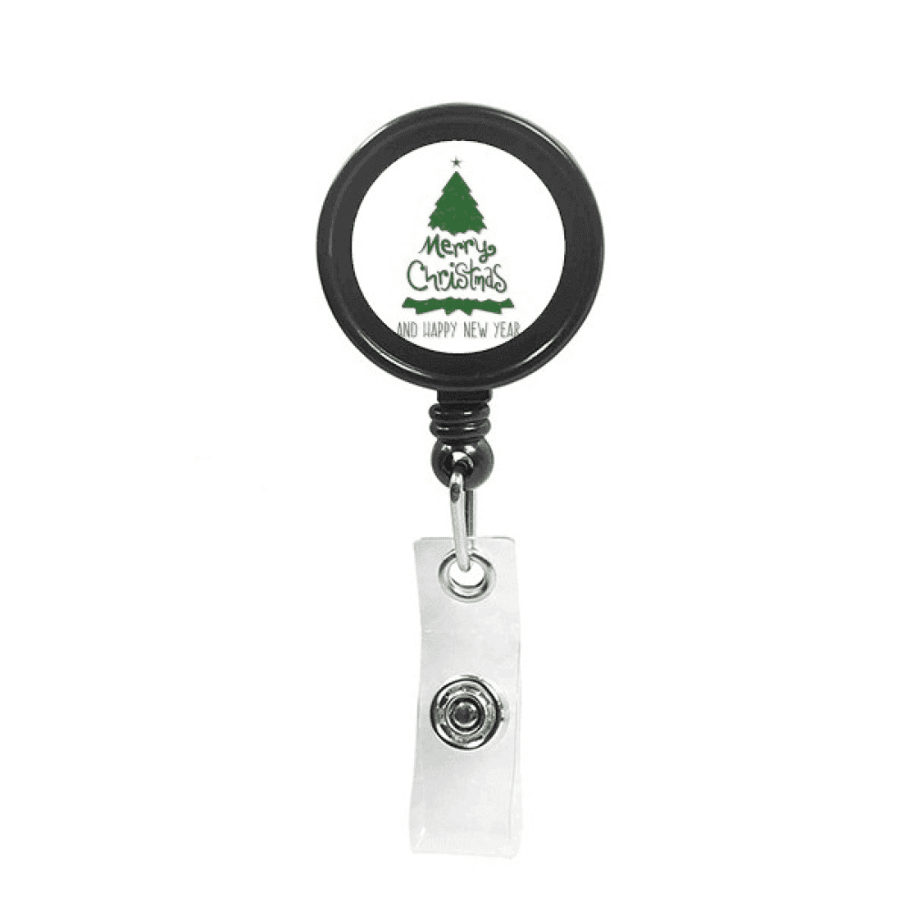 Merry mas Tree Green Illustration Retractable Keychain Badge Holder ID Badge