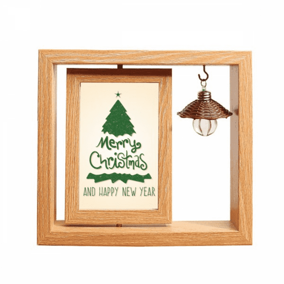 Merry mas Tree Green Illustration Wooden Rotating Picture Photo Frame 4x6