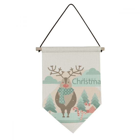 Merry mas Tree Reindeer Illustration Canvas Flag Hanging Wall Art Decor Banner