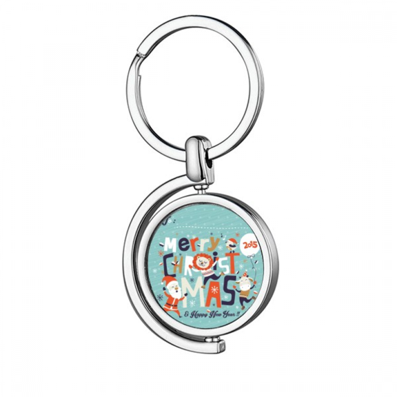 Merry mas Tree Reindeer Pattern Rotating Keychain Metal Keyring Holder