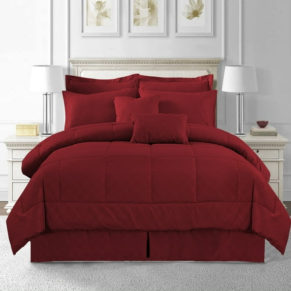 MerryHome 10-Piece Burgundy Comforter Set, Luruxy Soft Bed in a Bag Cal King Size