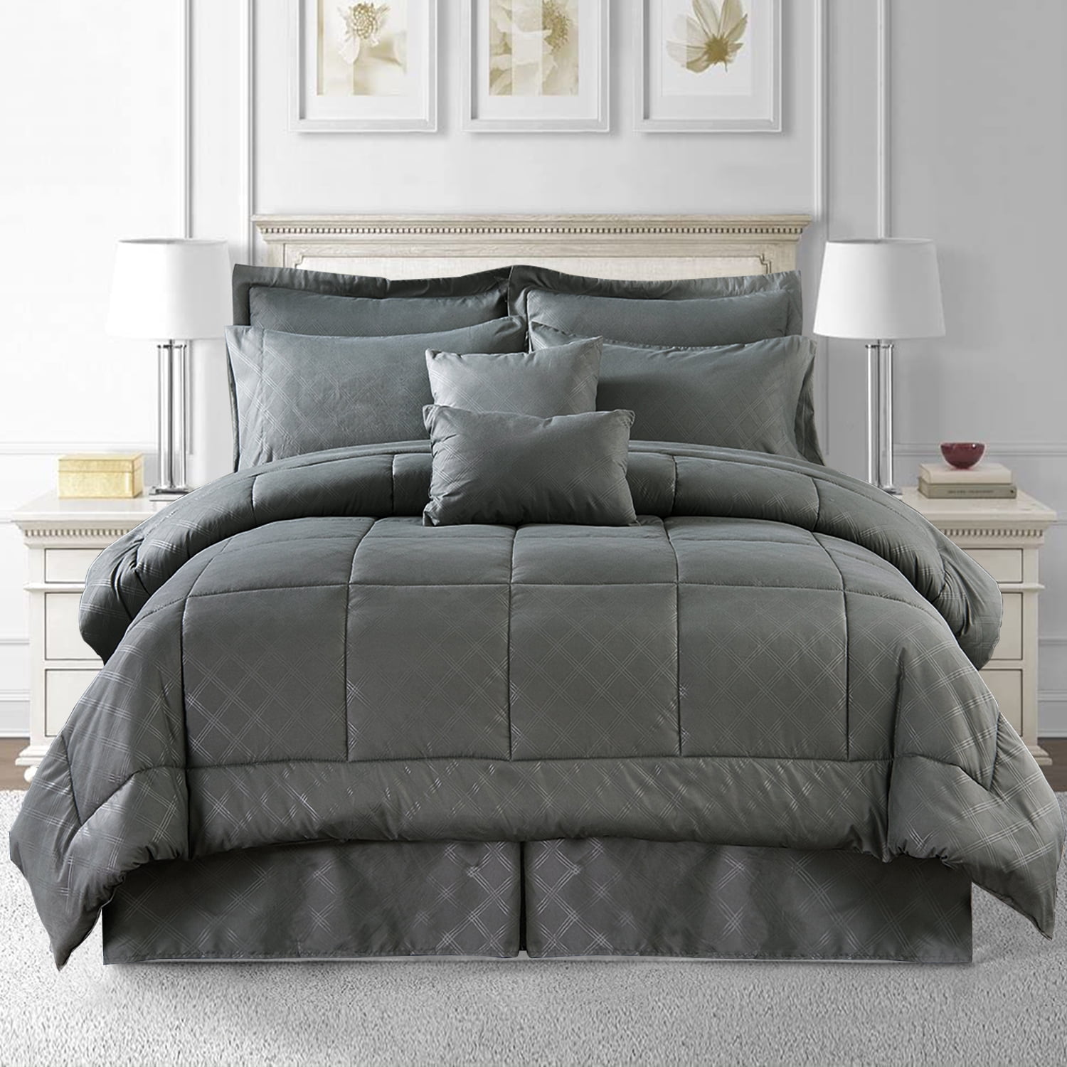 MerryHome 10-Piece Gray Comforter Set, Luruxy Soft Bed in a Bag Queen Size