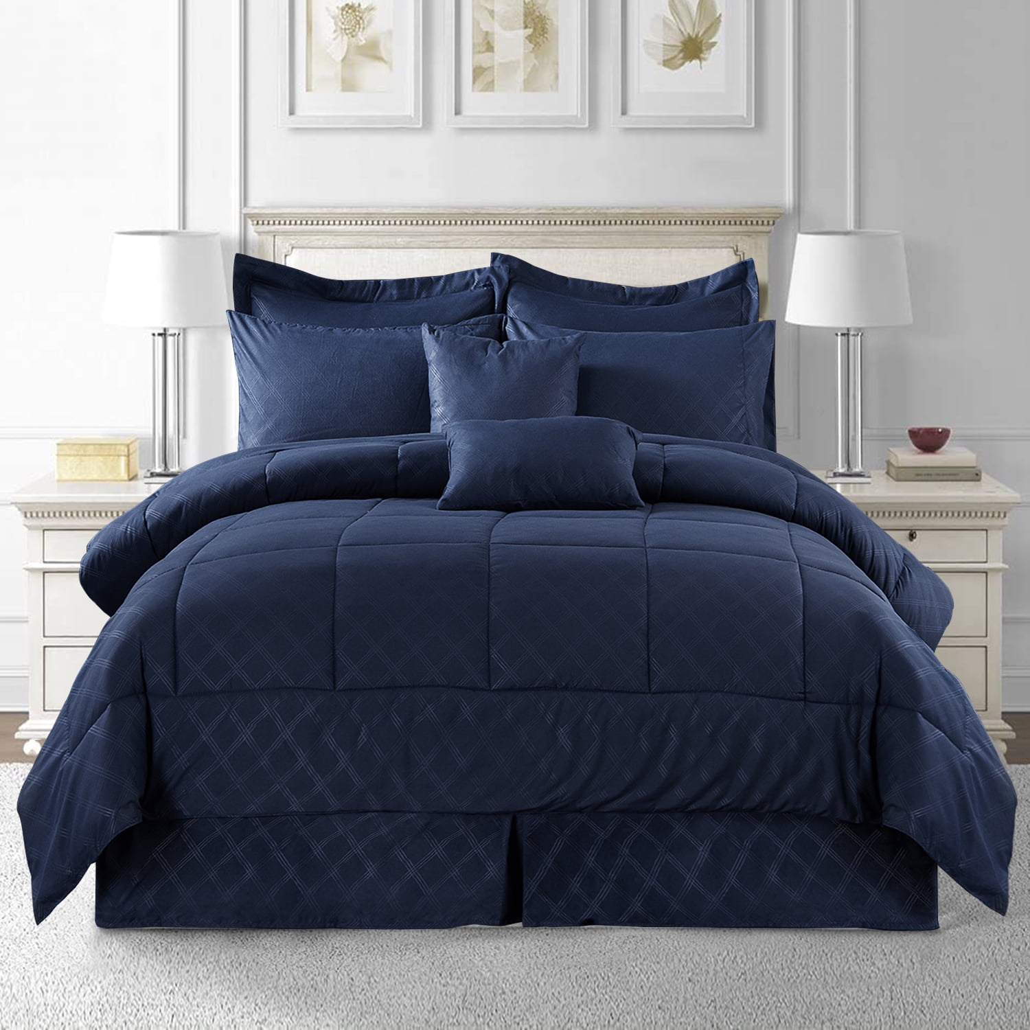 Free Shipping MerryHome 10 Piece Navy Comforter Set Luruxy Soft Bed in a Bag King Size Walmart
