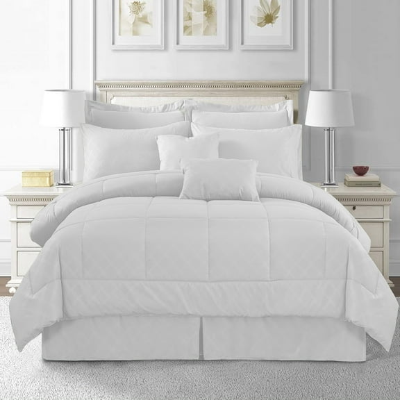 MerryHome 10-Piece White Comforter Set Bed in a Bag,King,with Dec Pillows Shams,Bed Skirt and sheets