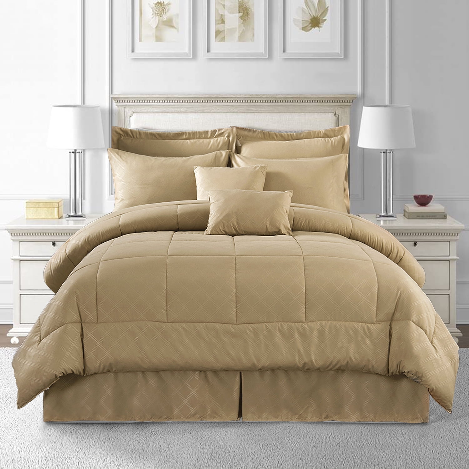 MerryHome 8-Piece Taupe Comforter Set, Luruxy Soft Bed in a Bag Twin Size
