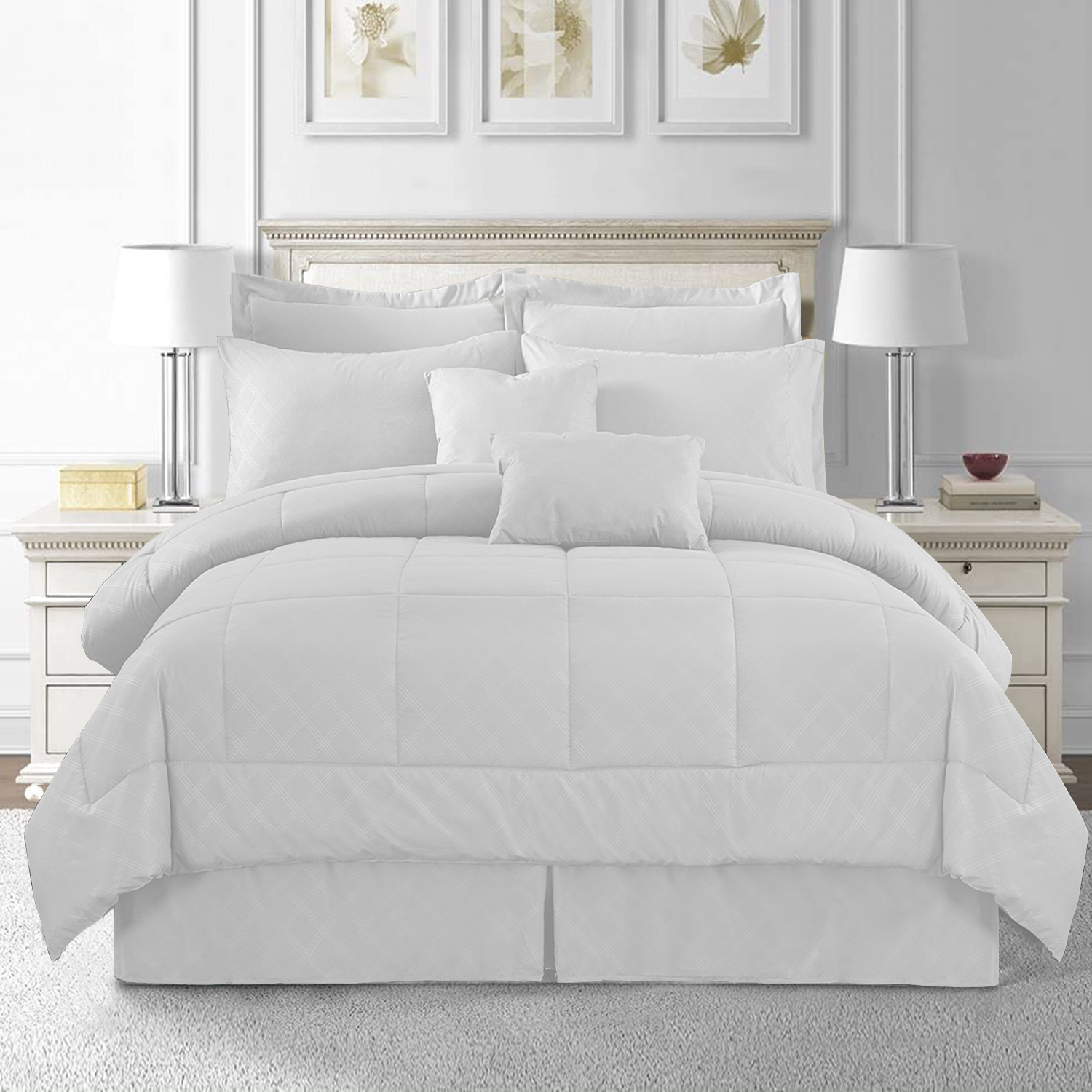 3-Piece Embossed Comforter Set With Sham & Sheet Skirt – Queen Size, Soft Polyester, OEKO-TEX Certified