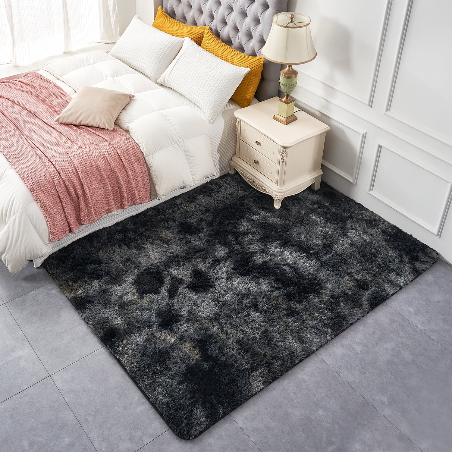 MerryHome Soft Plush Faux Fur Area Rug, Fuzzy Carpet Decor Rug for Bed Room,Black(4x6 Feet)