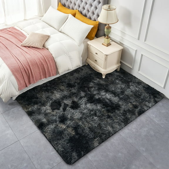 MerryHome Soft Plush Faux Fur Area Rug, Fuzzy Carpet Decor Rug for Bed Room,Black(5x7 Feet)