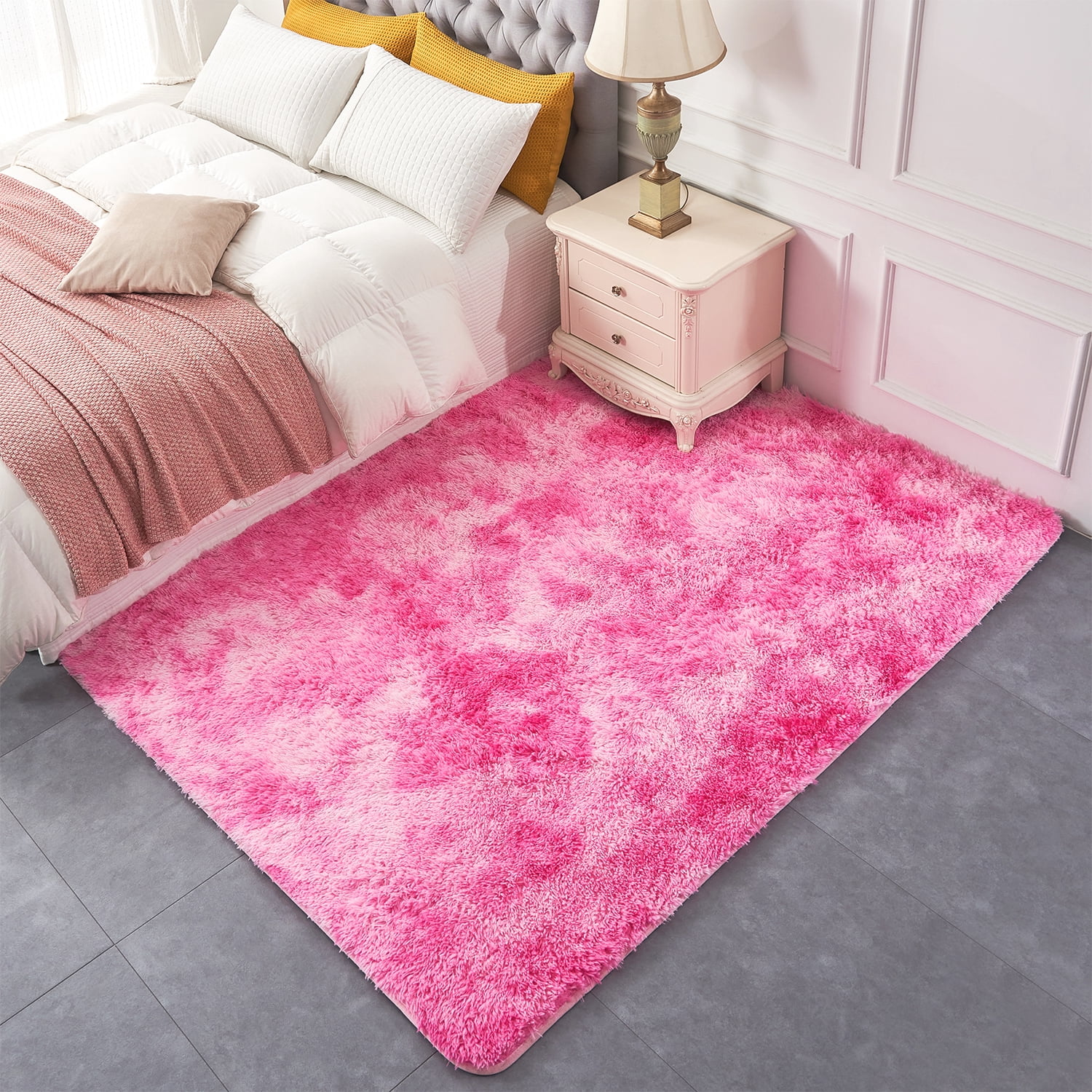 MerryHome Soft Plush Faux Fur Area Rug, Fuzzy Carpet Decor Rug for Bed Room,Pink(3x5 Feet)