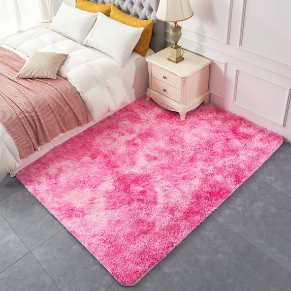 MerryHome Soft Plush Faux Fur Area Rug, Fuzzy Carpet Decor Rug for Bed Room,Pink(4x6 Feet)