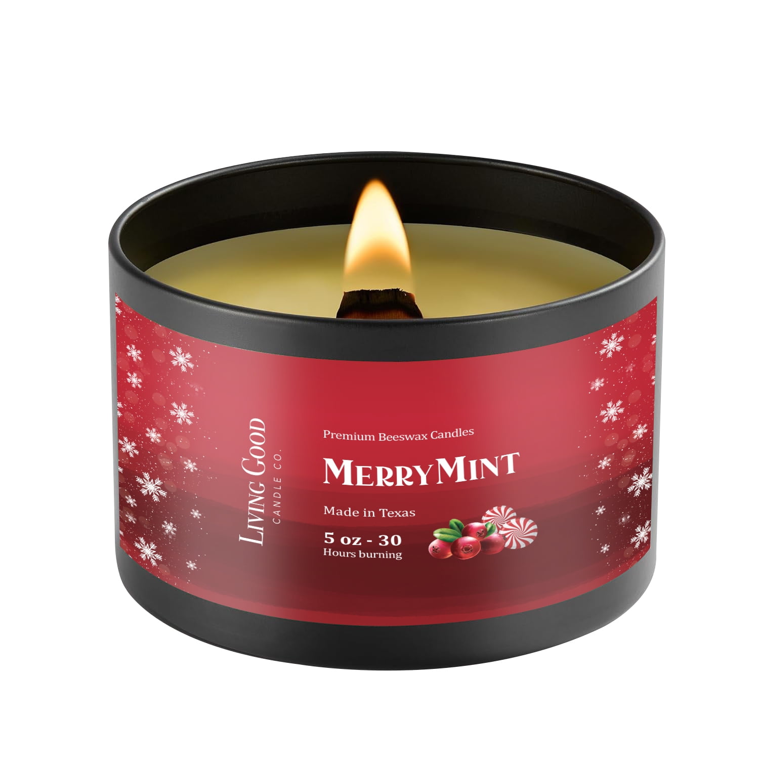 MerryMint Pure Beeswax Holiday Candle Jar 30+ Hours Long Burning