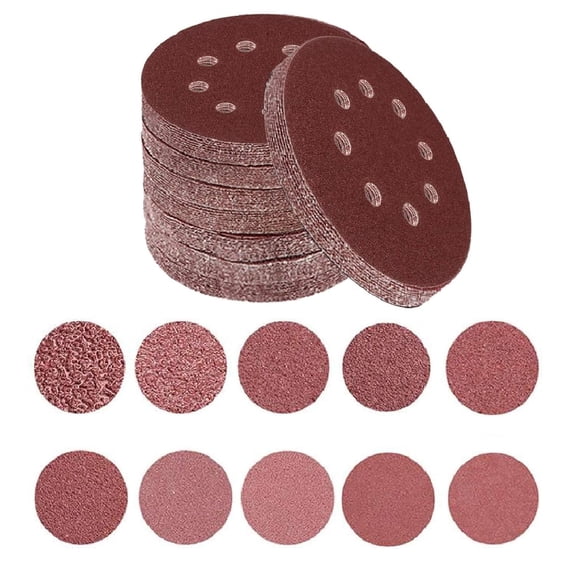 MerryNine 5 Inch Sanding Discs 100 Count, 8-Hole Round Hook and Loop Sandpaper for Random Orbital Sander, 10 Grit Levels: 60-600 Grit