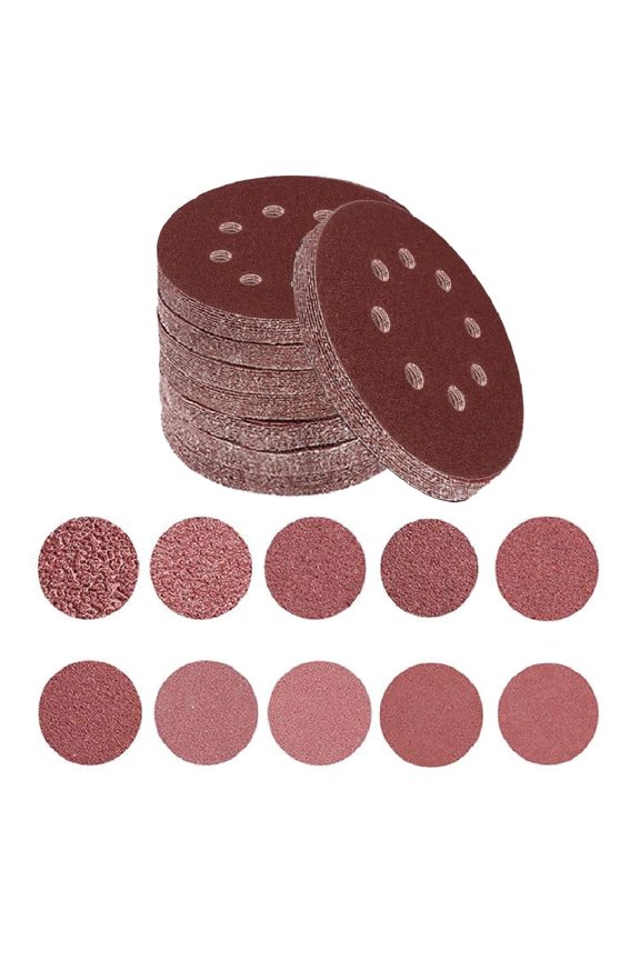 5 Inch Sanding Discs 100 Count, 8-Hole Round Hook and Loop Sandpaper for Random Orbital Sander, 10 Grit Levels: 60-600 Grit