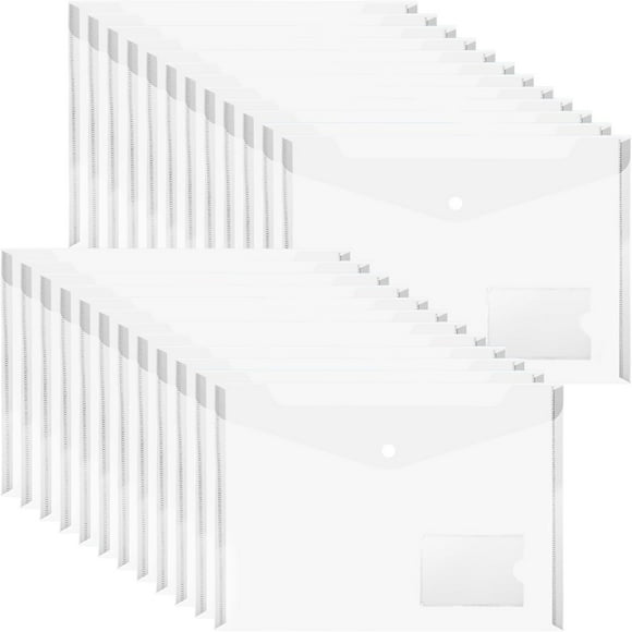 MerryNine 24 Pack Plastic File Folder, A4 Clear Letter Size Envelopes Folders, Files Envelope Wallets Folders Pockets for Documents for Office School Organization (12.79 x 9.05 Inch)