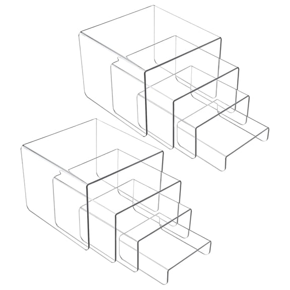 MerryNine 8 Pack Clear Acrylic Display Risers Stand, 4-Tier Square Display for Cupcakes, Figurines, Cosmetics, Collectibles Retail Display, H: 6.3"/5.5"/4.7"/3.4"