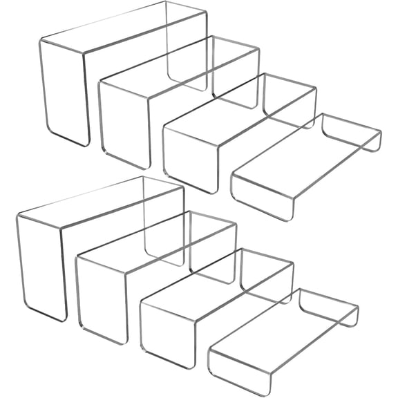 MerryNine 8 Pcs Acrylic Risers for Display, 12" Large Clear Rectangular 4-Tier Display Stand, Acrylic Shelves Display Shelf for Collectibles Jewelry Cupcake Pop Figures Lego Display