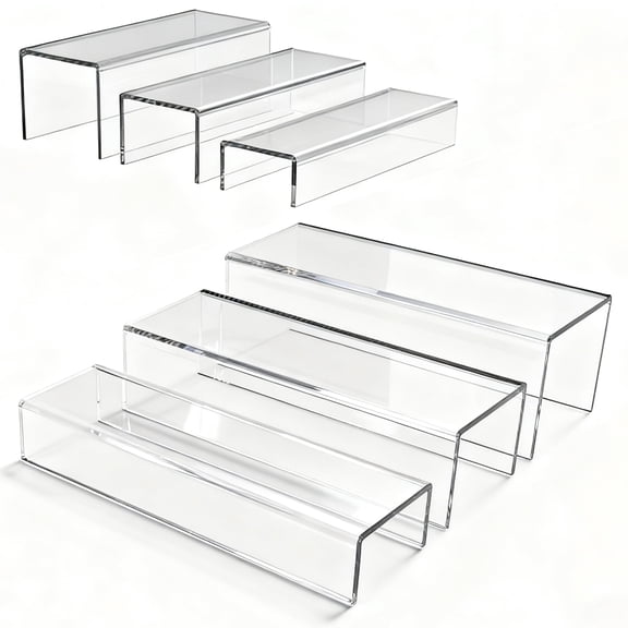 MerryNine Acrylic Risers, 6 Pcs 2 Set 8.6L Clear Display Stand, Rectangular Acrylic Display Risers, Transparent Pop stand for Cupcakes, Figures, cosmetics, Retail, Shoe Showcase, Collectibles Displa