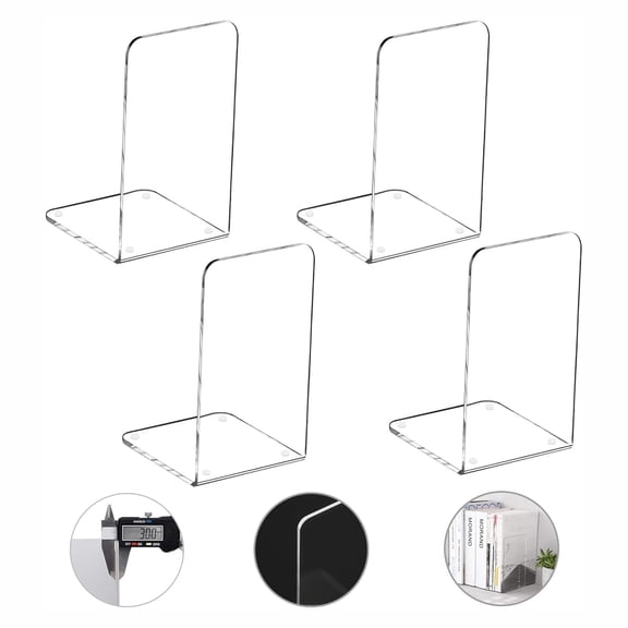 MerryNine Clear Acrylic Bookends 4Pcs, Modern Non-Slip Decorative Book Ends for Home Office