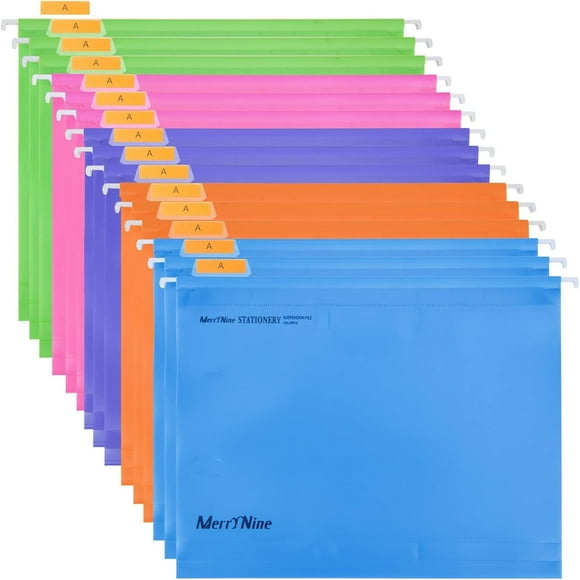Merrynine Hanging File Folders Letter Size 15pcs, Polypropylene A4 Filing Cabinet Folders Organizer with 1/5-Cut Tabs and Inserts, File Organizers for Office School Home Hospital, Assorted Colors