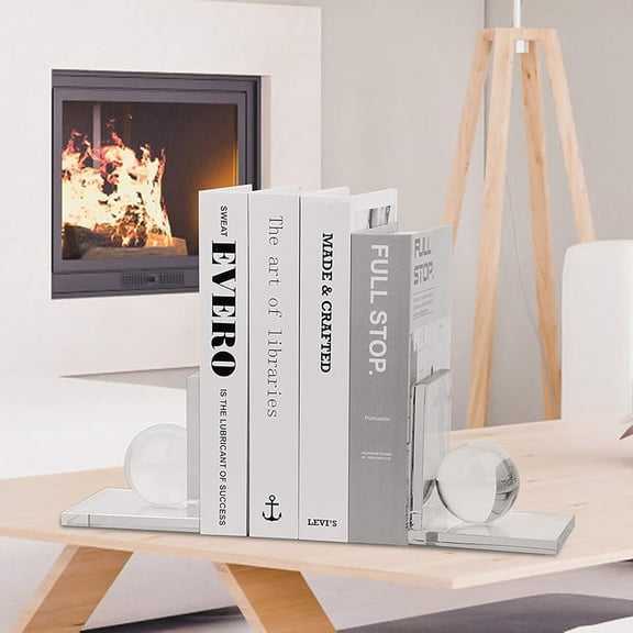 MerryNine Crystal Book Ends with Crystal Ball, 2 Pcs 4" Clear Non Skid Decorative Bookends for Heavy Books, Home Office School Decor