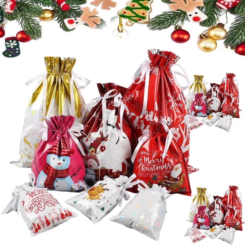 MerryPouch Christmas Drawstring Gift Bags, Reusable Foil Crinkle Bags ...