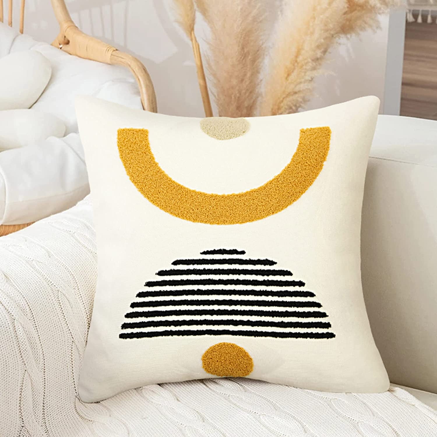 Merrycolor Boho Lumbar Throw Pillow Covers 12x20 Tufted Abstract Mid Century Modern Pillowcases