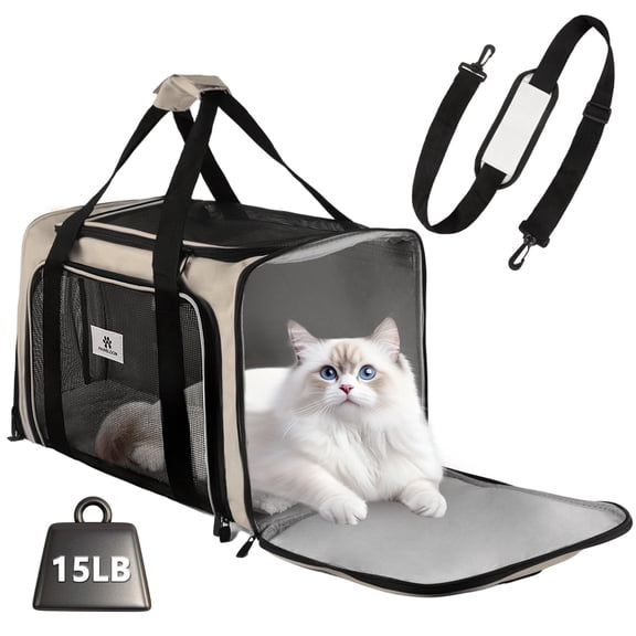 Merryhome Cat Carrier 18 in, Airline Approved Soft-Sided Pet Travel Bag, Foldable Waterproof for Small Cats and Dogs up to 15 lbs, Coffee