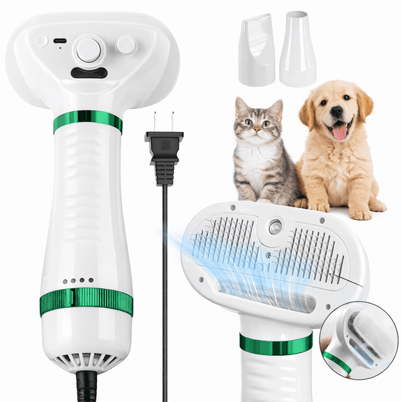 Merryhome 4-in-1 Pet Hair Dryer with Slicker Brush, 300W Dog Grooming Dryer, 3 Air Speeds, Quiet Low Noise with Overheat Protection for Dogs and Cats