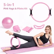 Merryhome 5 in 1 Pilates Ring Set   15" Pilates Ring, 9.8" Mini Ball, 70" Stretch Strap, Resistance Band, NBR Material, Home Workout Kit for Women