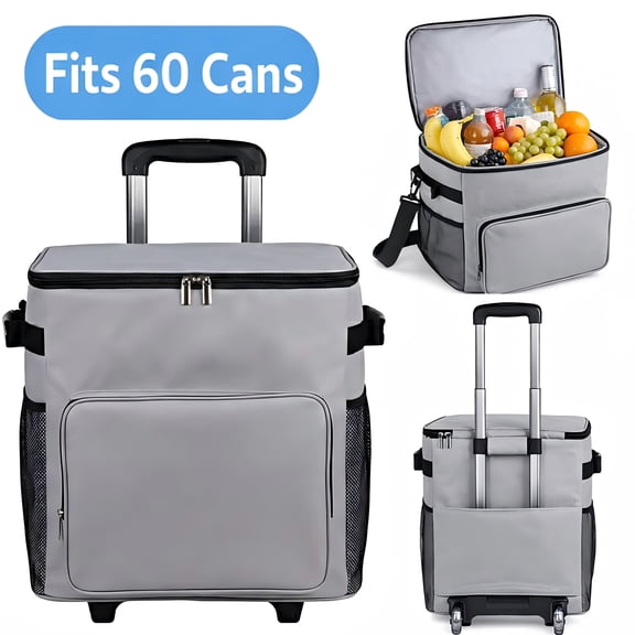 Merryhome 60Can (40Qt) Soft Cooler with Wheels Foldable Rolling Ice Chest with Trolley & LeakProof Lining, 24hr Cold Retention for Camping, Beach & Grocery