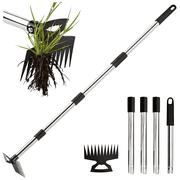 Merryhome Stand Up Weed Puller Tool, No Bending Long Handle Weed Remover, 60 Inch Heavy Duty Steel Rake & Hoe for Lawn and Yard