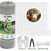 Merryhome Chicken Wire Mesh Roll 15.7 in x 32 ft, Galvanized Hexagonal Fence Netting 0.6 mm for Garden Protection and Poultry, White