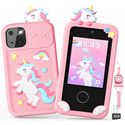 Merryhome Kids Smart Phone for Girls, 2.8" Touchscreen Play Phone with 8G SD Card, Dual Camera, Puzzle Game, Music Player, Christmas Birthday Gifts for Kids Pink