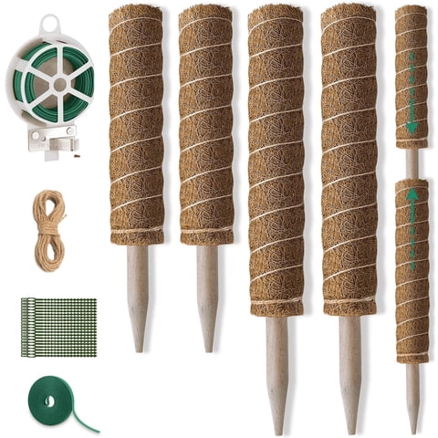 Merryhome Moss Pole, 4Pack Moss Pole Plant Stakes (15.7"x2,11.8"x2), Stackable Coir Sticks Support with Magic Buckle, Snake Plants Stake for Climbing Potted Live Plants, Pothos, Philodendron
