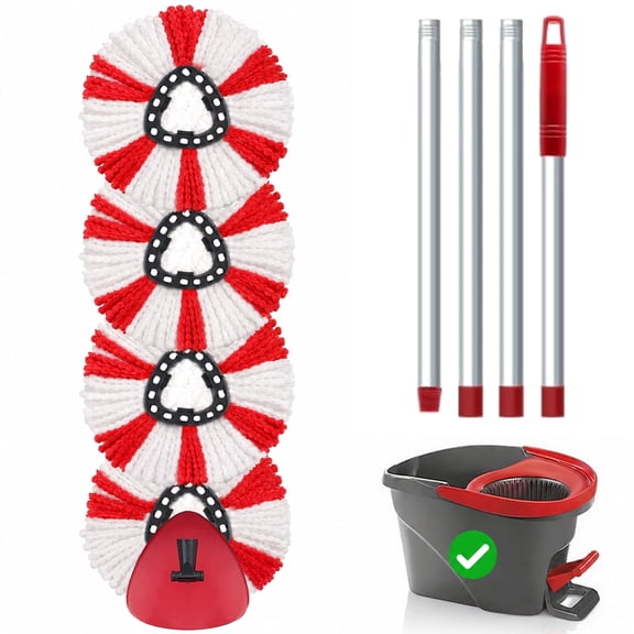 Merryhome Spin Mop Accessory,Spin Mop Replacement Heads 4 Pack with 1 Triangle Base and 58 inches Long Handle,Machine Washable