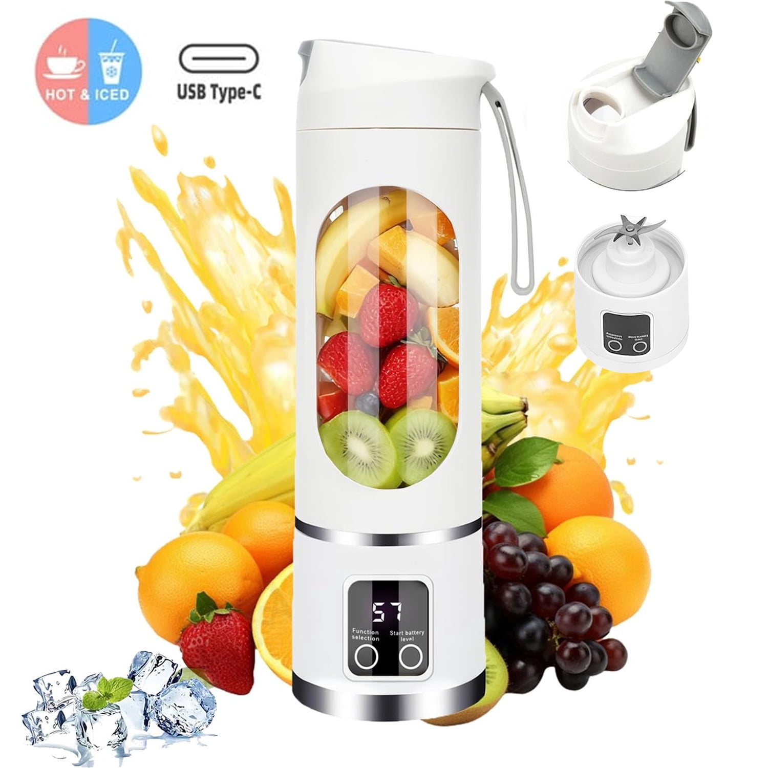 Merryhome Portable Blender,Cordless Blender,450ML Portable juicer Shakes and Smoothies Blender,Ideal for Ice Crushing,Travel,Gym,Office (White)