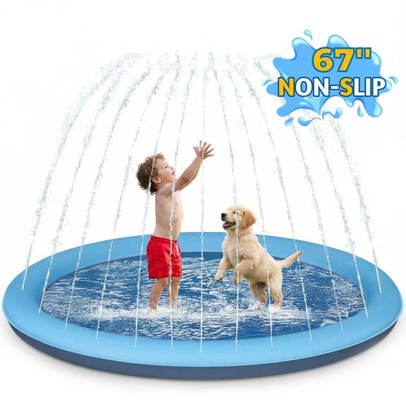 Merryhome Splash Pad 67 inch, Non-Slip Sprinkler Mat for Kids and Dogs, BPA-Free PVC Outdoor Water Play Toy with Adjustable Spray Jets for Backyard