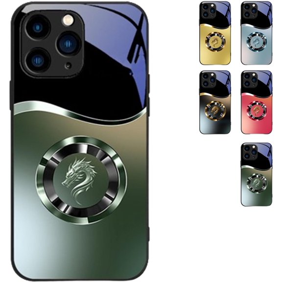 Merryklein Personalized Name Magnetic Gradient Dragon Pattern Glass Phone Case, Magnetic Gradient Dragon Pattern Glass Phone Case for iPhone 15/16 Pro Max (Green,for iPhone13Pro)