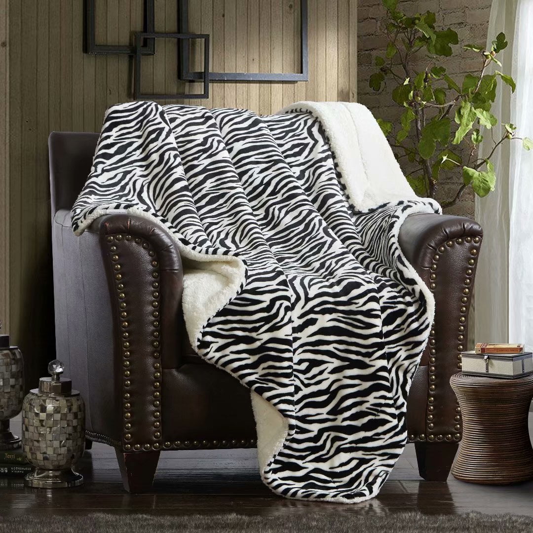 Merrylife Sherpa Adult Teen Zebra Stripe Fleece Fabric Plush Washable